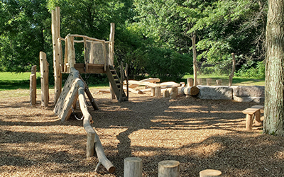 Natural playground equipment made of wood and natural materials